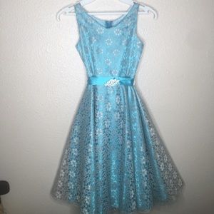 Baby Blue Girls Dress with Flower Lace Overlay